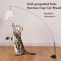 Feather Cat Wand with Bell Powerful Suction Cup Interactive Toys Hand free Replaceable for Cat Kitten Hunt Exercise Pet Products