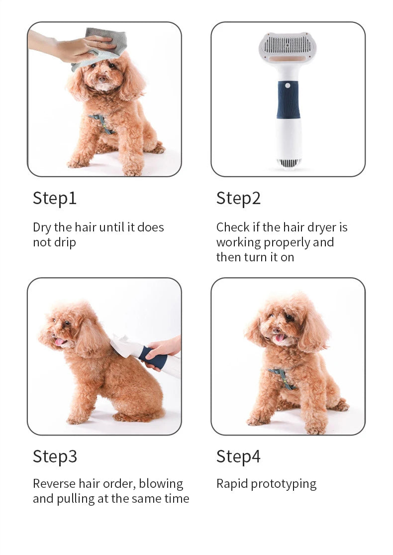 3-in-1 Pet Dog Dryer: Quiet Grooming Brush with Low-Noise Blower for Cats and Dogs!