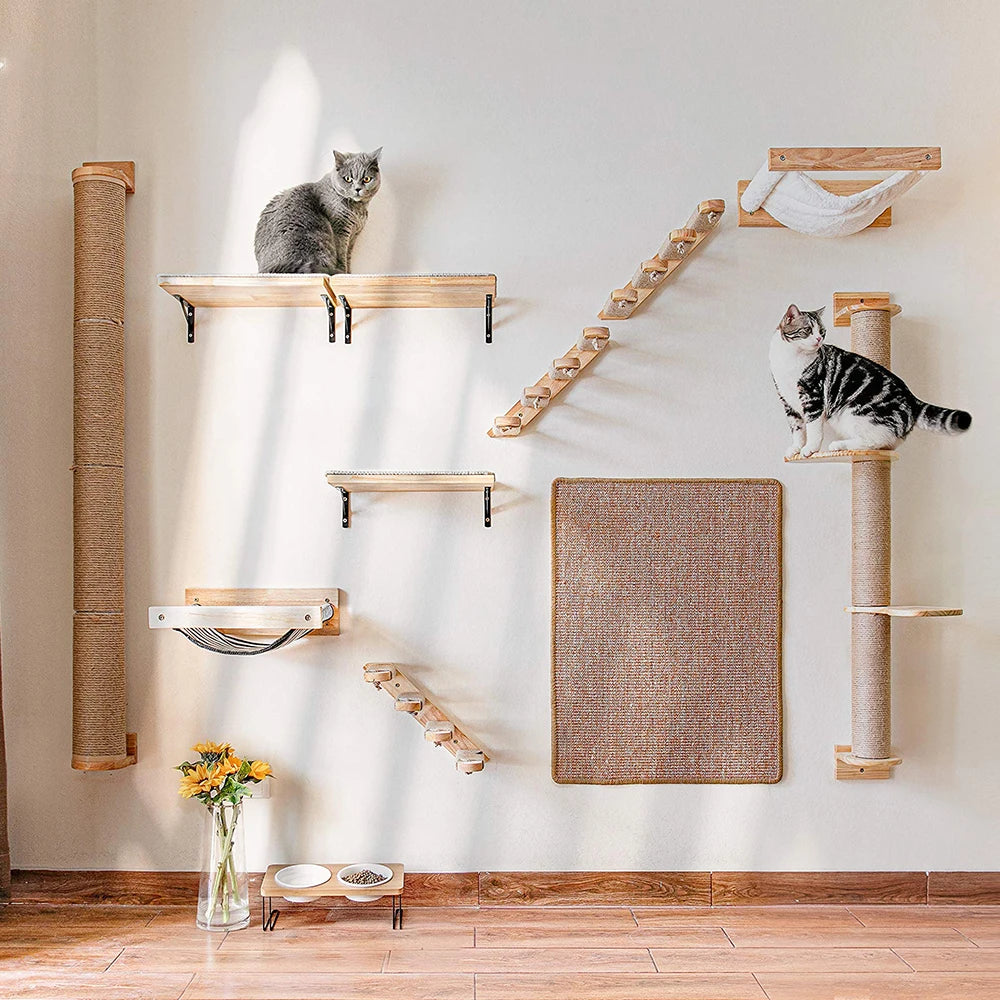 Wall-Mounted Cat Climbing Shelf: Four-Step Stairway with Sisal Scratching Post for Ultimate Pet Furniture!